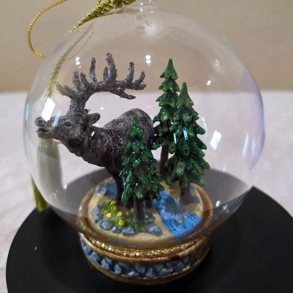 The Memory Globe Ornament ELK IN THE WOODS Christmas Holiday Boxed Flavia Milano